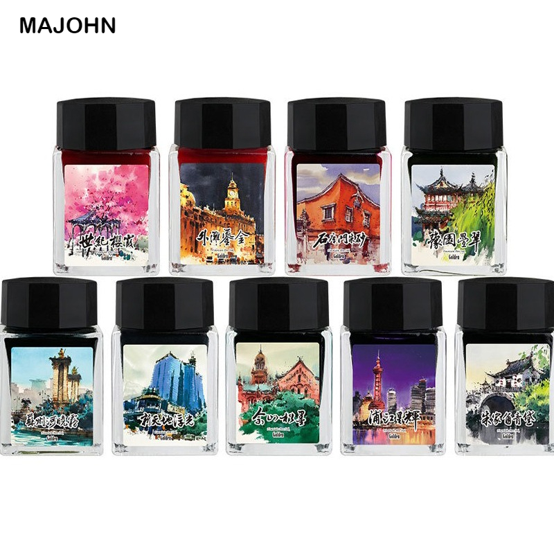 Fountain Pen Bottled Ink - MAJOHN 20ml Shanghai Landmark Golden Glitter