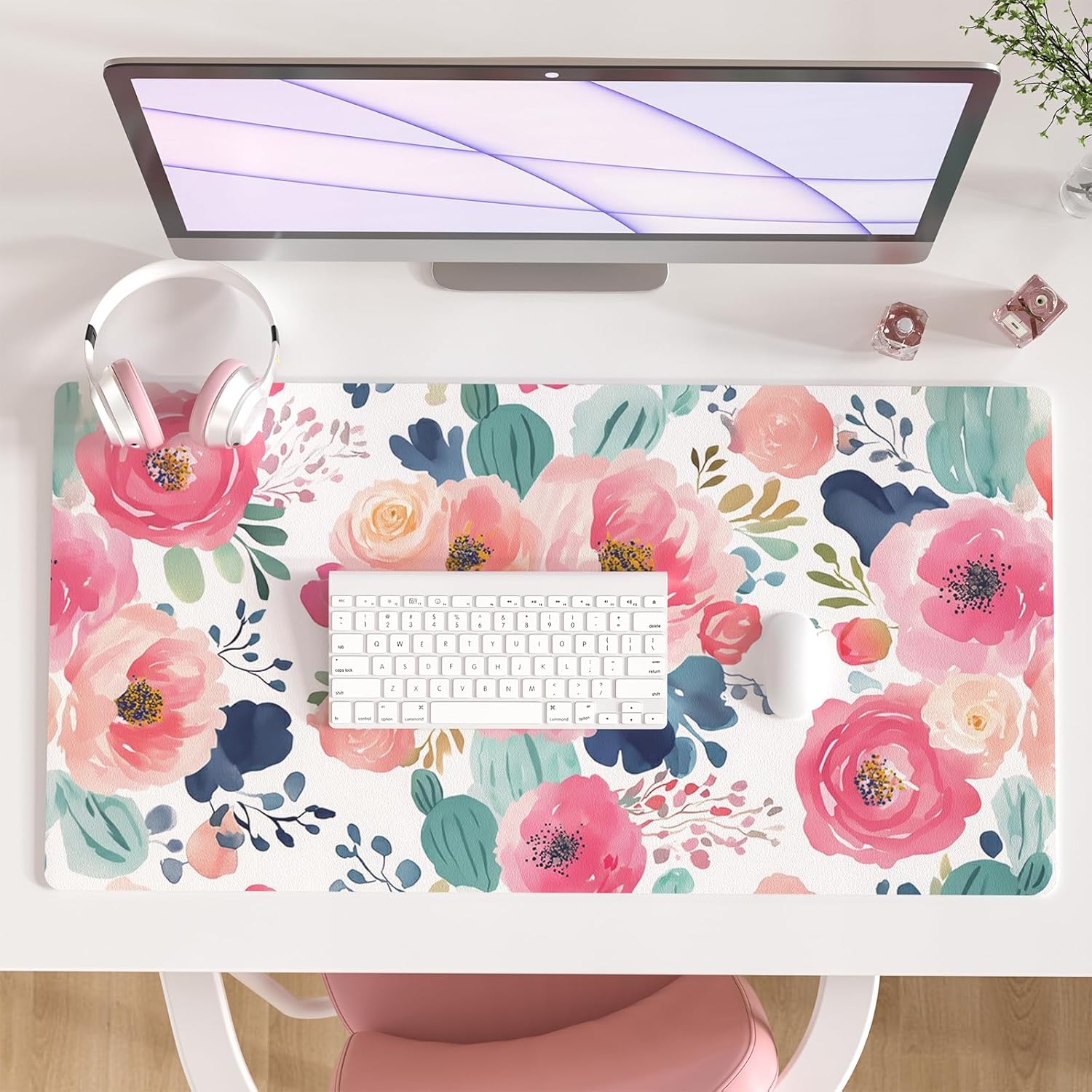 Large Mouse Pad Pink Floral De – обзор и цена Leather Desk Pad
