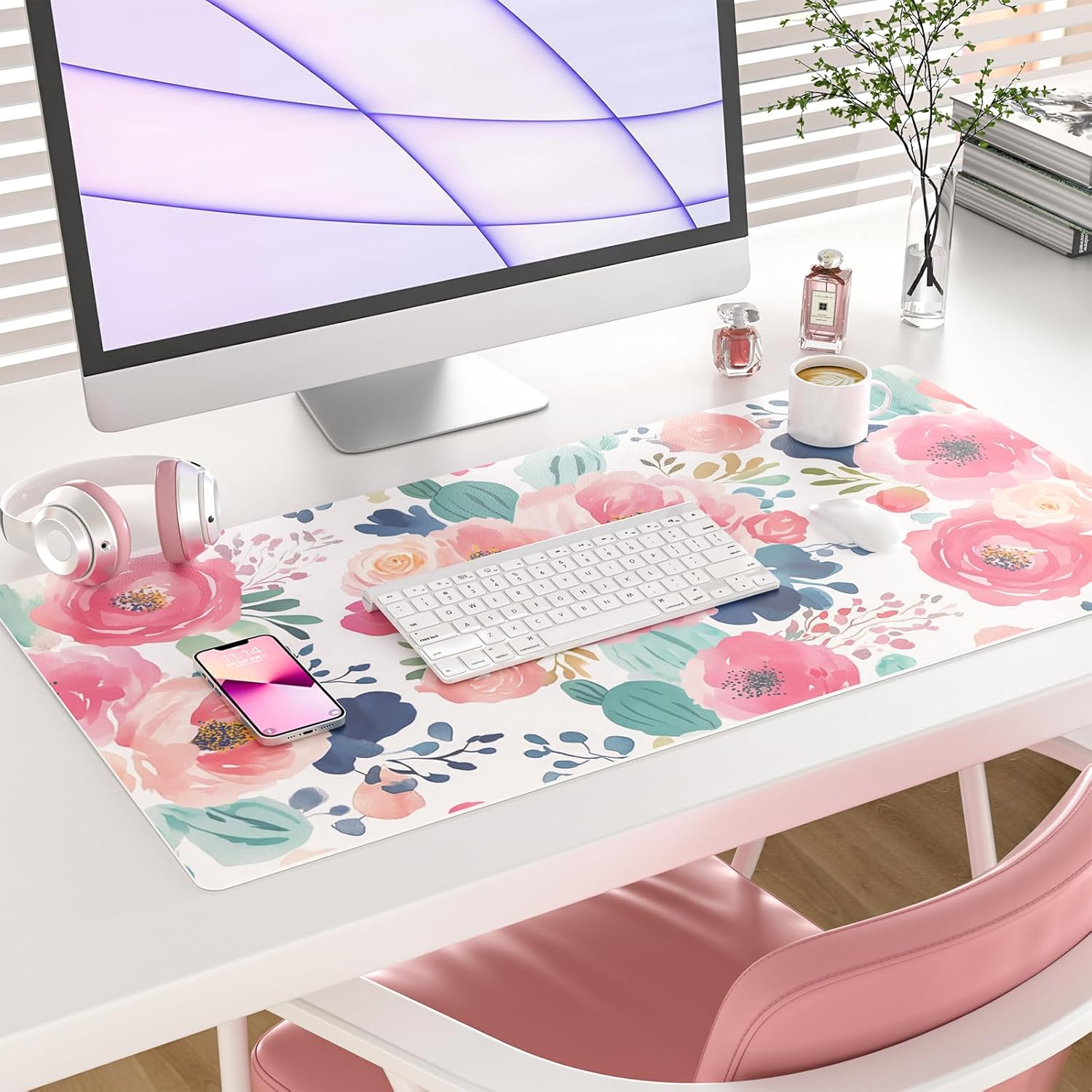 Large Mouse Pad Pink Floral De – обзор и цена Leather Desk Pad